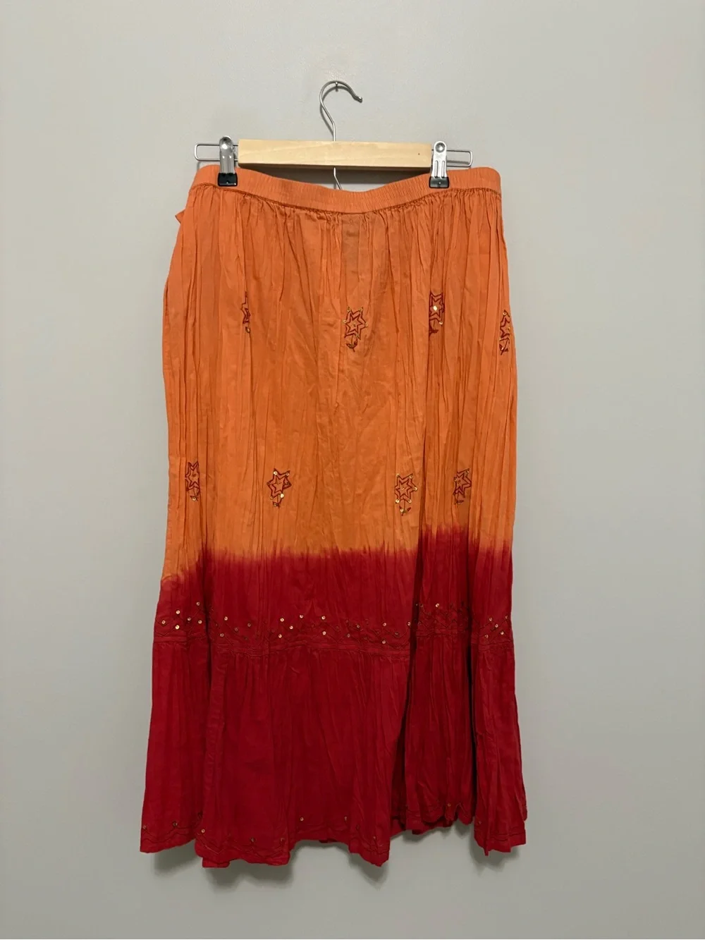 Venezia Lane Bryant Cotton Boho Hippie Orange Red Ombre Maxi Skirt Tie Waist